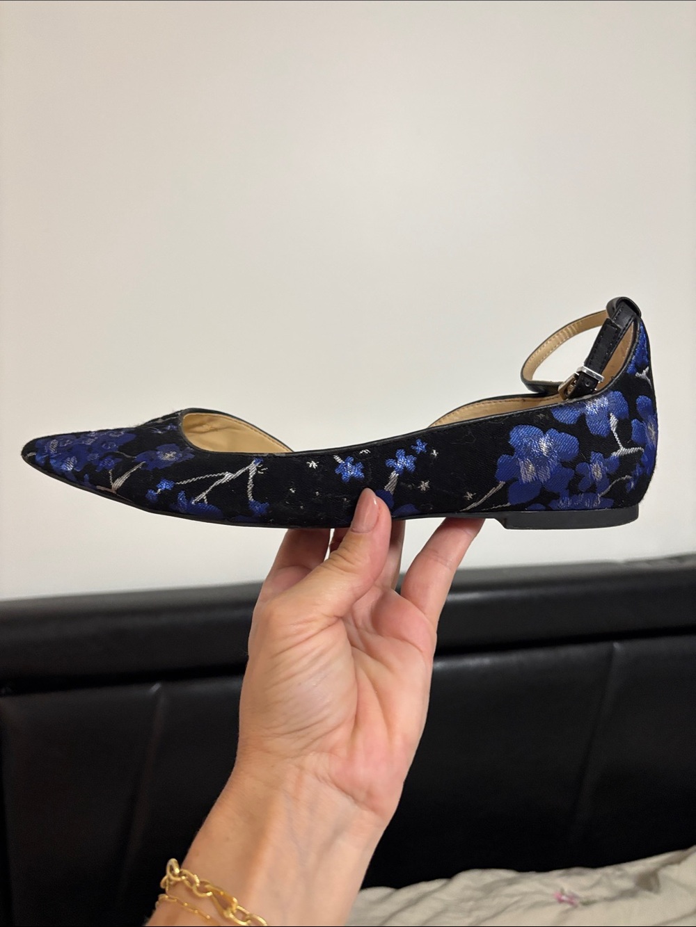 Sam Edelman Navy Blue Floral Pointed D'Orsay Flats - Picture 8 of 11